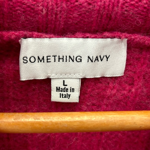 SOMETHING NAVY wool red pink color block cardigan sweater - Picture 8 of 10